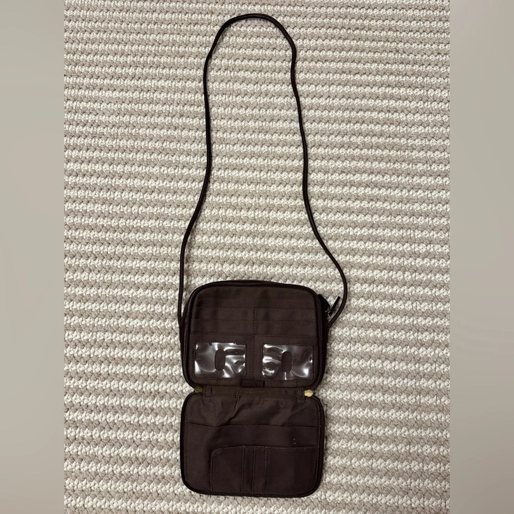 Rare Vintage FOSSIL Dark Coffee Brown Leather Compact Crossbody Organizer Retro